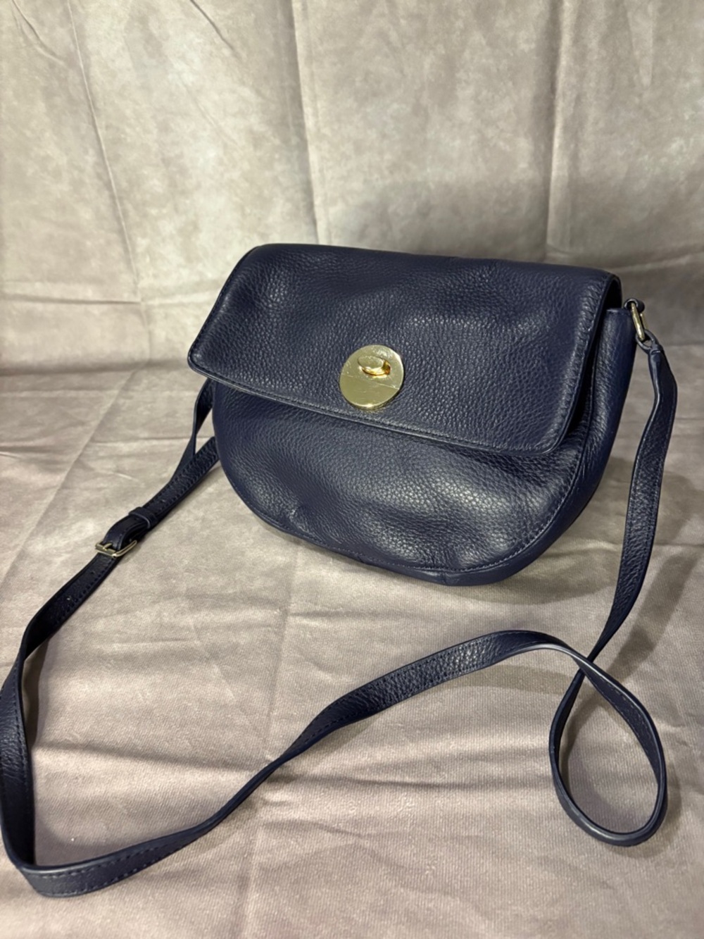 Navy Leather Crossbody Bag Gold Hardware Classic Everyday Talbots